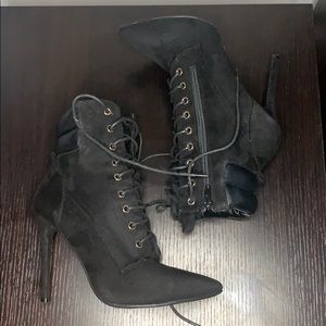 Black suede lace up booties